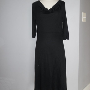 Eileen Fisher Black Cowl‎ Neck 3/4 Length Sleeve Viscose Jersey Dress M
